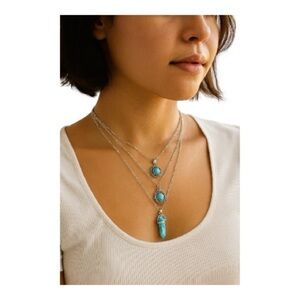 PCS Silver Turquoise Layered Necklace Set – 3 Pieces Boho Choker Jewelry